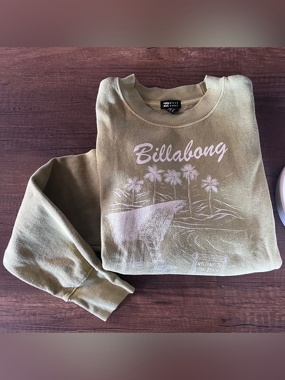 Billabong Olive Graphic Surf Crewneck Sweatshirt like new
